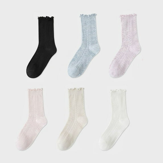 G&Y Ruffled Socks for Women, Casual Lace Ankle Socks, 6 Pairs, Mix Color