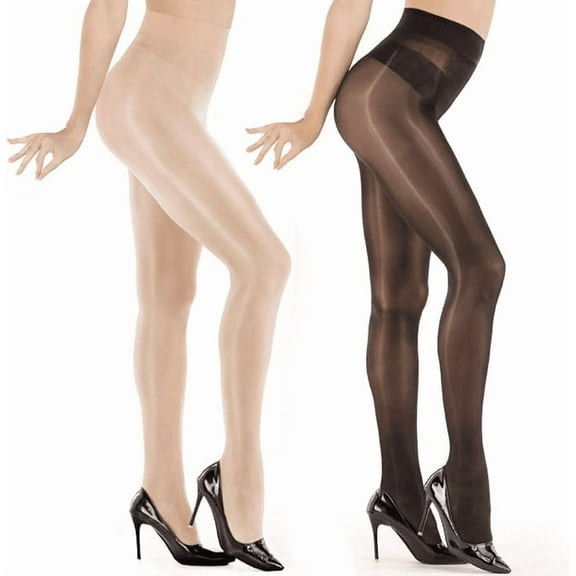G&Y Shiny Sheer Control Top Tights for Women - High Waist Shimmery Footed Pantyhose, 2White