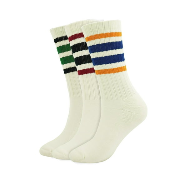 G&Y Striped Crew Socks for Women, Stretchy Casual Athletic Retro Novelty Socks, 3Pairs, Set 3