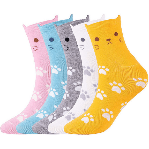 G&Y Women's Cat Socks, Animal Novelty Socks, 5Pairs, Mix Color Set 1