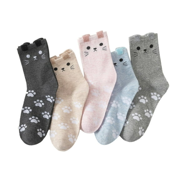 G&Y Women's Cat Socks, Animal Novelty Socks, 5Pairs, Mix Color Set 2