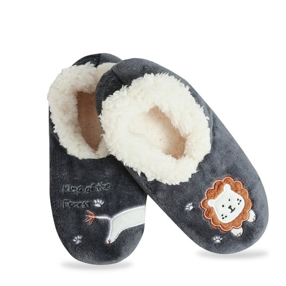 G&Y Women's Slipper Socks - Animal Pairable, Non-Slip Fuzzy Slipper Socks, Gray, L