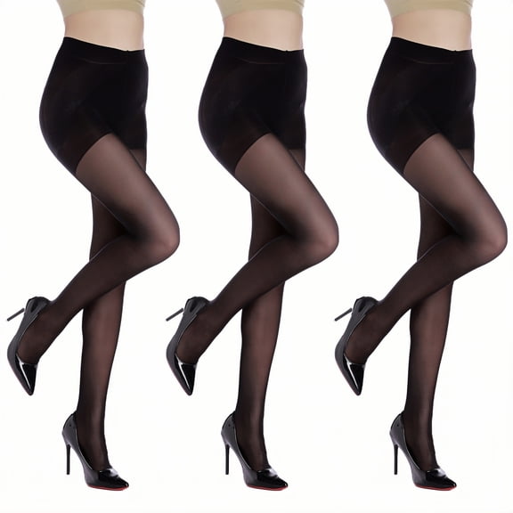 G&Y Women's 40D Sheer Tummy Control Pantyhose, Control Top Support Hosiery, 3 Pairs, Black M