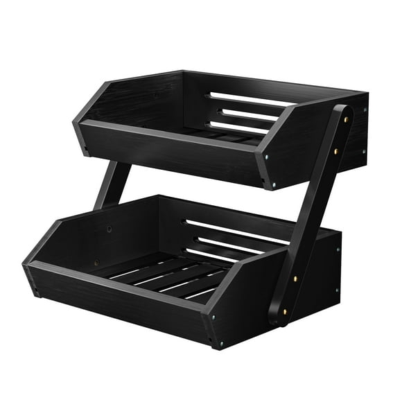 G.a HOMEFAVOR Fruit Basket for Kitchen, 2-Tier Fruit Bowl for Kitchen Counter, Vegetable Bread Storage Stand, Snack Organize, Black