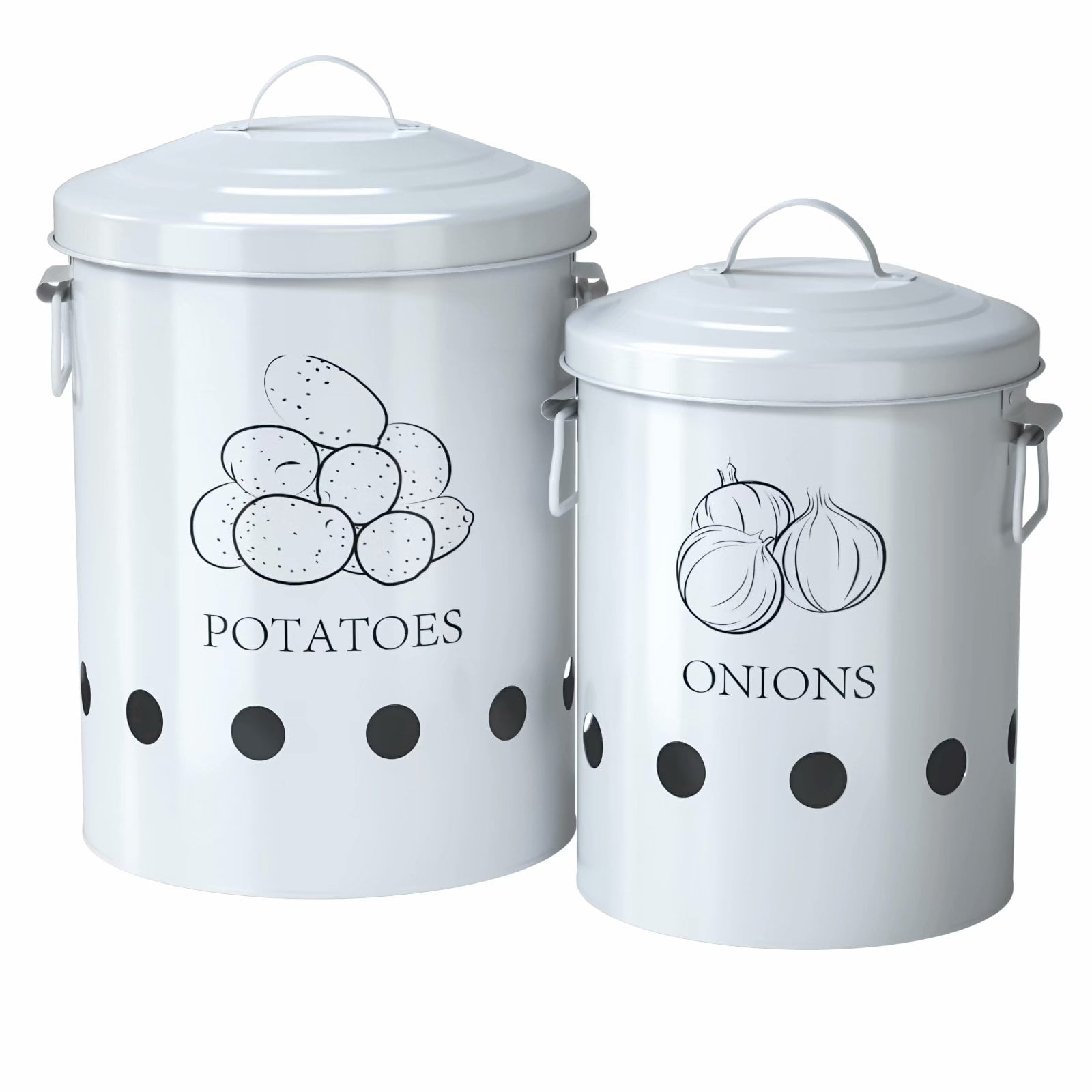 Kook Potato, Onion & Garlic Kitchen Storage Canisters, Rustic Farmhouse Containers with Aerating Holes, Vintage Vegetable Tins, Set of 3, 5 Liter, 2