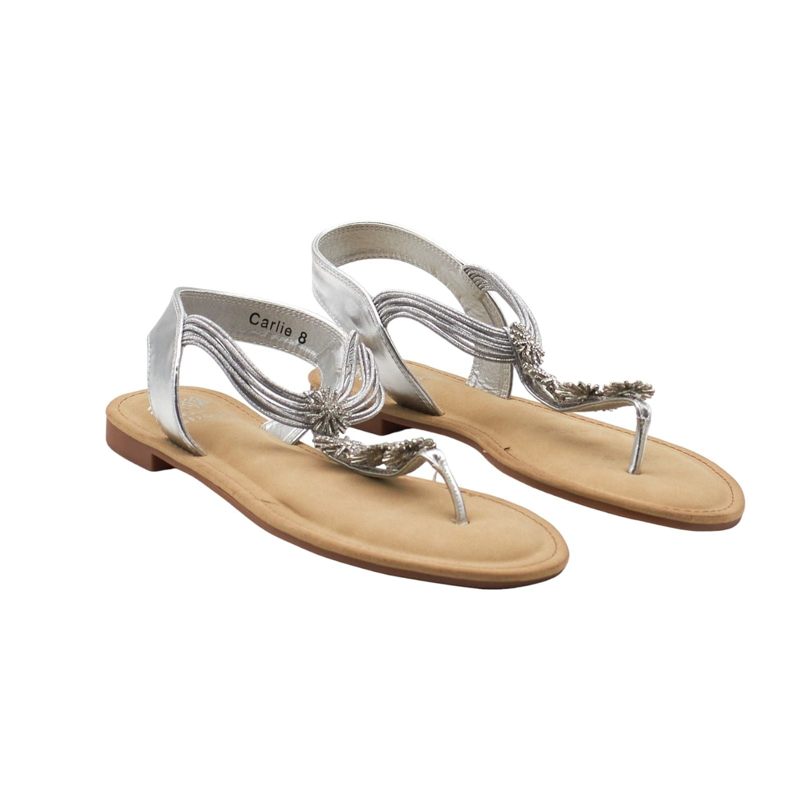 G.c. Shoes Womens Silver Padded Scalloped Rhinestone Carlie Round Toe