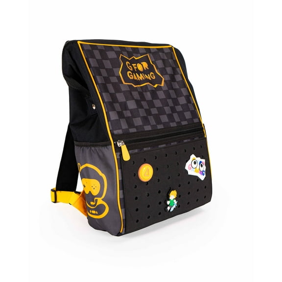 G for Gaming Black and Grey Backpack For Niko and Spacestation Gaming with 3 Shoe Charms to Customize Black Pop-In Panel