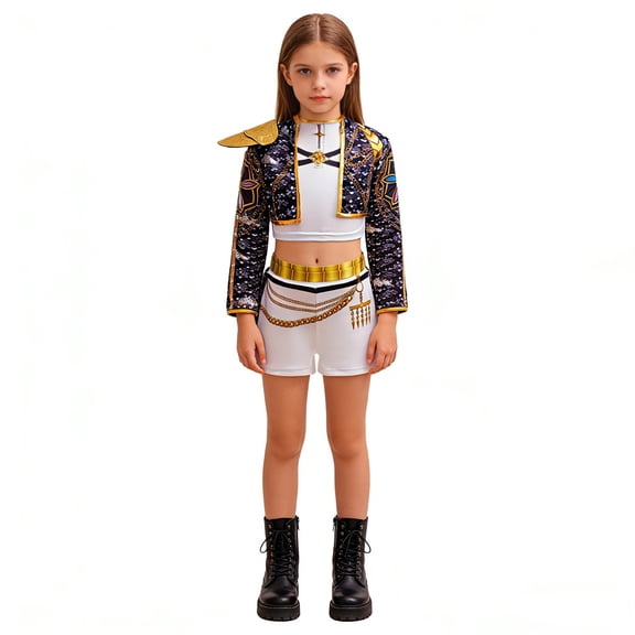 G'irl's Halloween Costume, Popular Singer Stage Performance Outfits Jacket & Shorts Set, Pop Idol Group Halloween Cosplay Costume for Birthday Party & Fancy Fashion Dress up