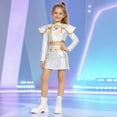 thumbnail image 1 of G'irl's Pop Star Stage Costume, Pop Singer White Gold Anime Game Cosplay Outfit, Long Sleeve Crop Top and Skirt Set for K'id's Halloween Birthday Party, 1 of 5