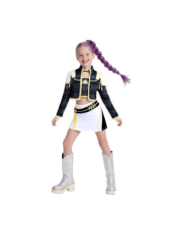 G'irl's Popular Singer Costume Stage Outfit Sparkly Jacket Crop Top and Skirt Set for K'i'd's Halloween Cosplay, 160 (12-13 Years)