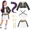 thumbnail image 1 of G*'irls Anime Pop Singer Costume Set - Sparkle Jacket Crop Top Shorts Outfit with Purple Braid Wig Halloween Cosplay Birthday Party Ages 4-12 Apparel Accessories, 1 of 9