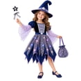 thumbnail image 1 of G`irls Light Up Witch Dress Set, Navy Star Witch Dress with Witch Hat, Star Wand and Candy Bag, Kids Halloween Themed Outfit for Party and Dress Up, 1 of 8