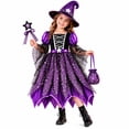 thumbnail image 1 of G`irls Purple Themed Dress Set, Kids Halloween Outfit with Witch Hat, Star Wand and Candy Pouch for Party Dress Up, 1 of 5