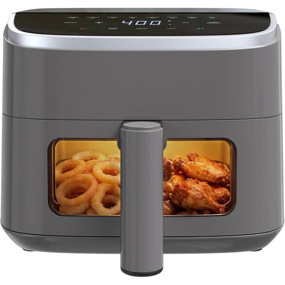 G-ocean 4QT Compact Air Fryer, 8 Presets Mode, Visible Window, Digital Touch Screen, 400F Temperature, Non-stick, Gray