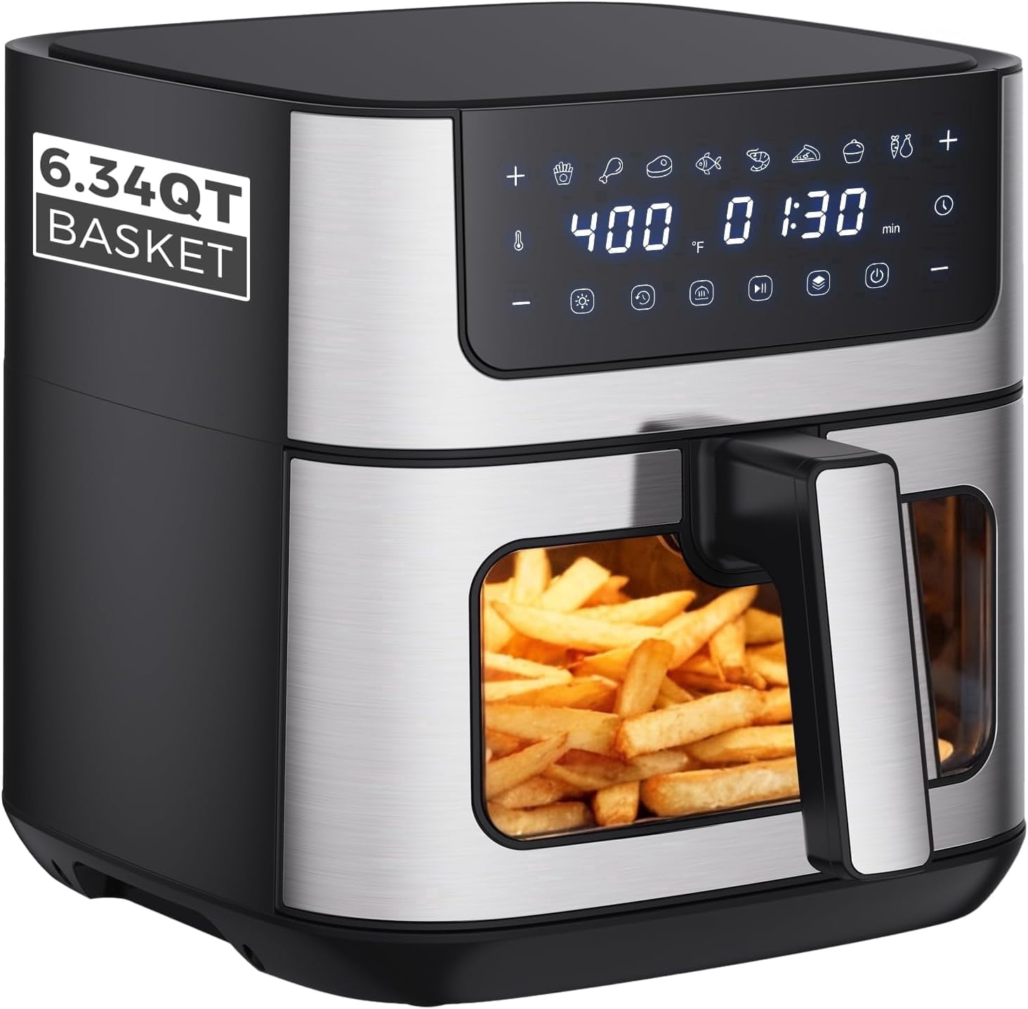 G-ocean 6.34 QT Air Fryer Oil-Free with Visible window, 8 Preset Cooking Modes, 90-Min Timer, 400°F Hemp, Dish Washer Safe, Roast, Bake, Black