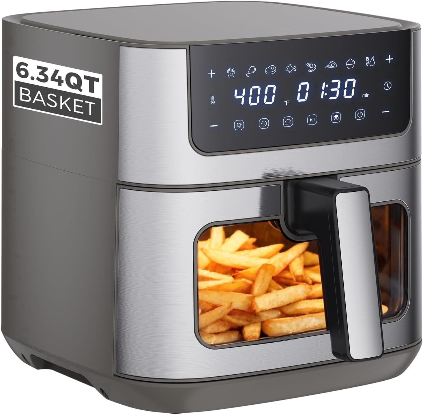 G-ocean 6.34 QT Air Fryer Oil-Free with Visible window, 8 Preset Cooking Modes, 90-Min Timer, 400°F Hemp, Dish Washer Safe, Roast, Bake, Gray