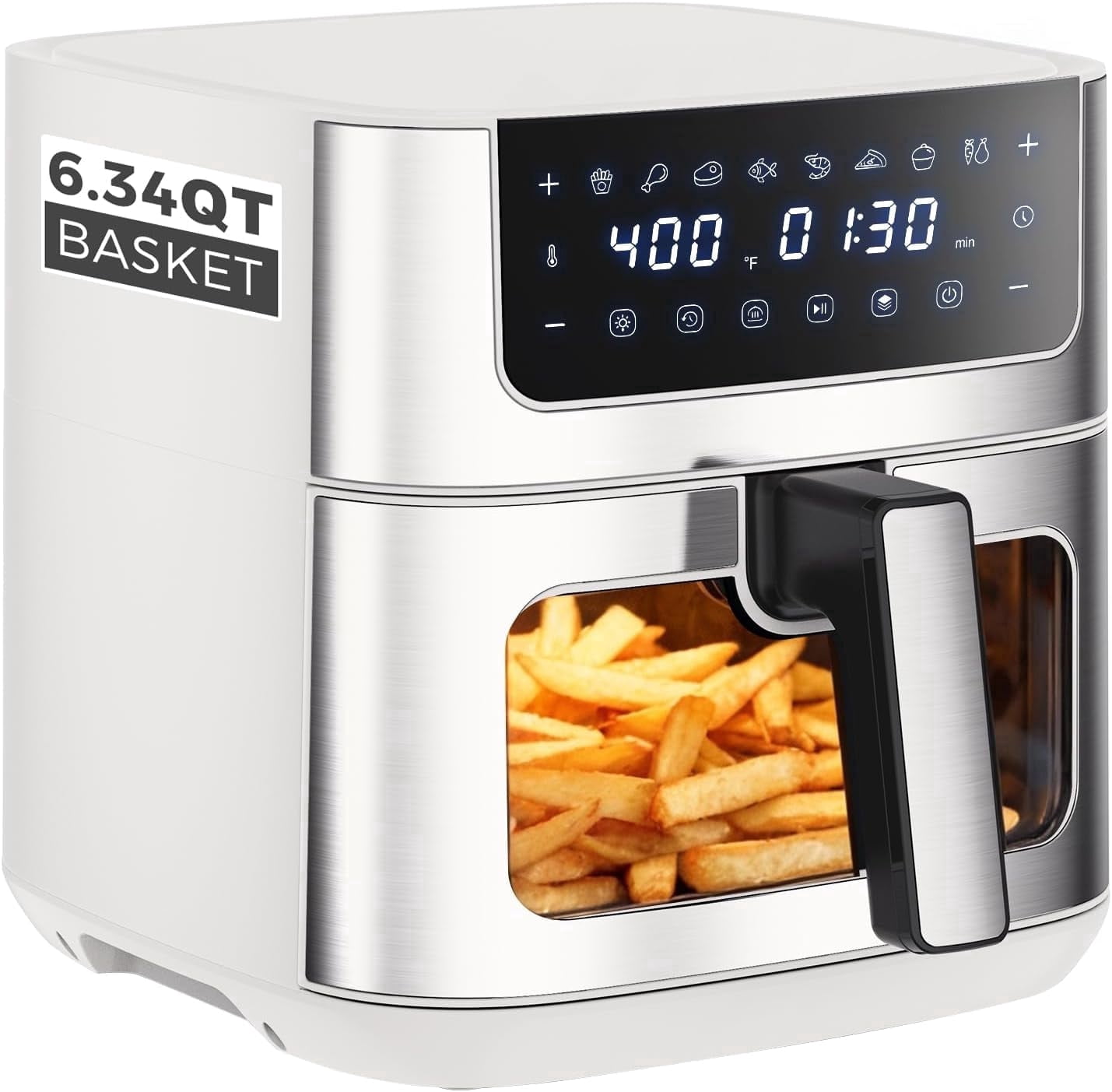 G-ocean 6.34 QT Air Fryer Oil-Free with Visible window, 8 Preset Cooking Modes, 90-Min Timer, 400°F Hemp, Dish Washer Safe, Roast, Bake, White