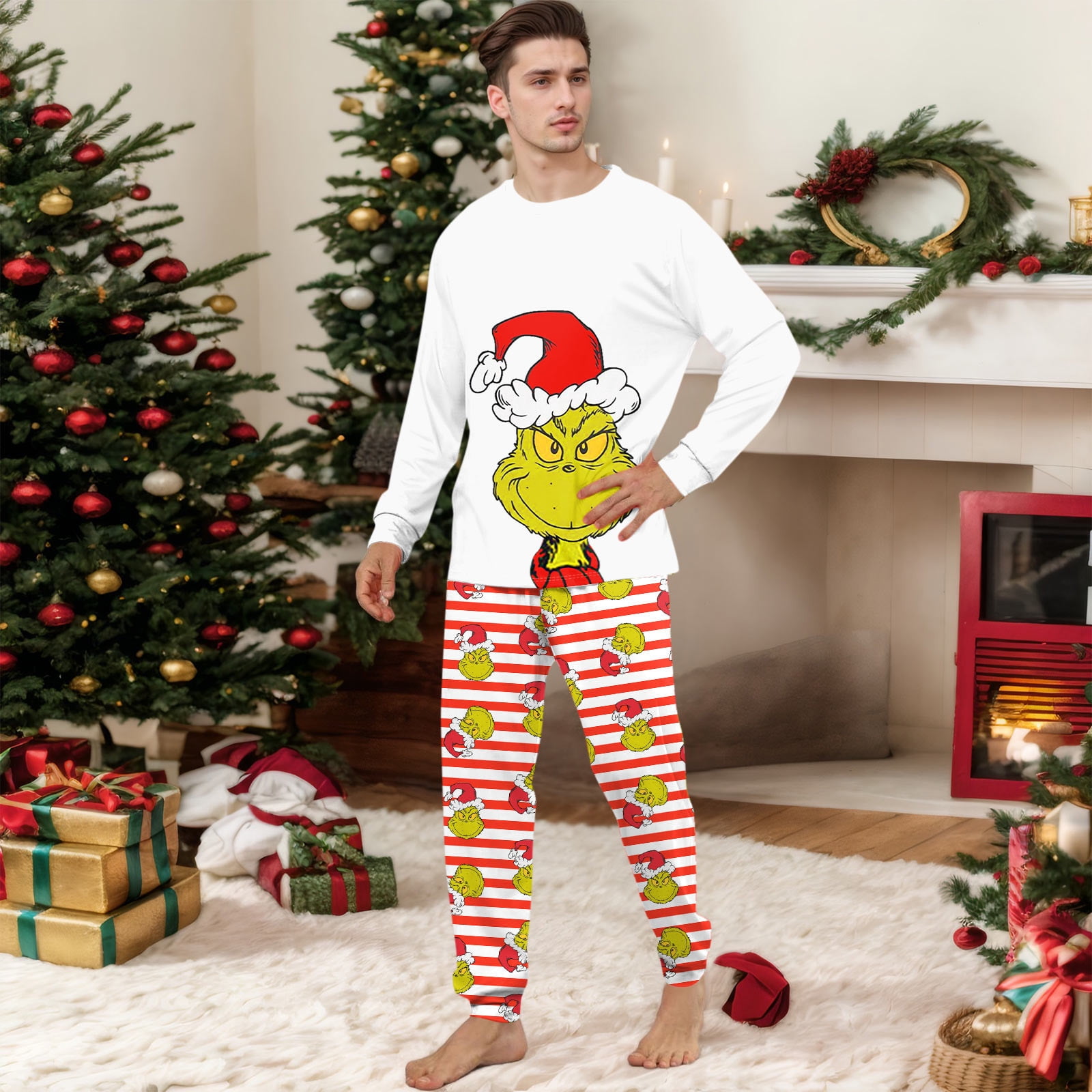 Green Pajamas Print Cute Family Set Pajamas, Home Clothes, Family Set ...