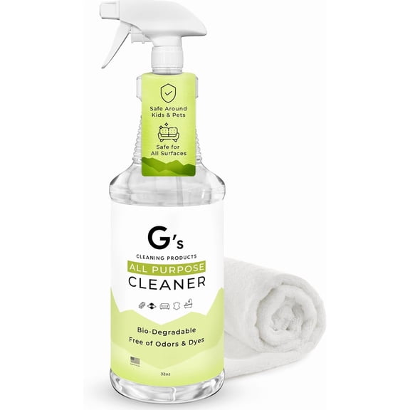 G's Cleaning Biodegradable All Purpose Cleaner 32 oz Non-Toxic Natural Cleaning Spray Multipurpose Cleaner Spray for Multi Surface, Kitchen, Counter Top, Furniture, Floor, Home and Household