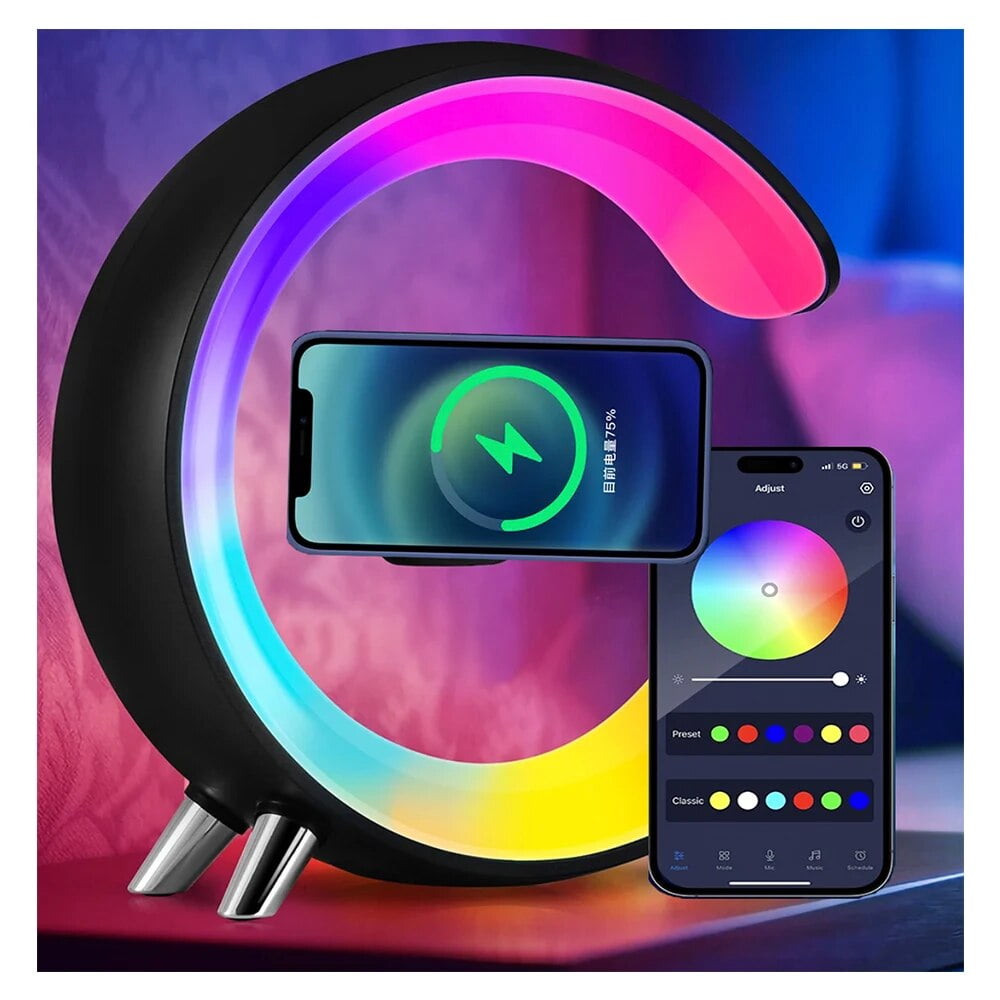 G Shape Smart LED Ring Light With Wireless Charger Bluetooth Speaker   G Shape Smart LED Ring Light With Wireless Charger Bluetooth Speaker Alarm Clock Atmosphere Noise Photo Lighting RGB Diammable 5V3A USB Power Supply Da7333df 92b8 4eda 8fa9 422d6cab1e47.f9521f12f151583d8d908a121d5b8091 