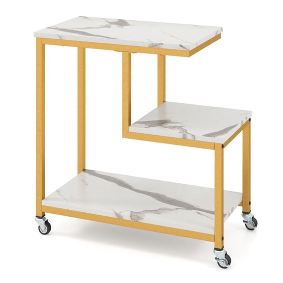 G-shaped Side Table 3-Tier Mobile End Table with Open Shelves