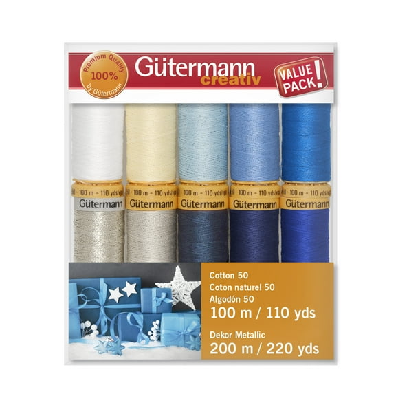 Gtermann Winter Collection, Cotton 50 & Dekor Metallic - Blues