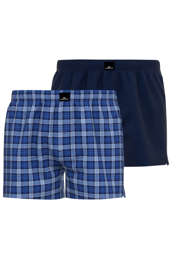 Götzburg Men's Boxer 2 Pack - Poplin, Pure Cotton, Underwear Set Blue/White L (Large)