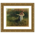 thumbnail image 1 of Géza Peske 14x12 Gold Ornate Wood Frame and Double Matted Museum Art Print Titled - Two Boys with Stone Slingshot on the Summer Meadow, 1 of 4