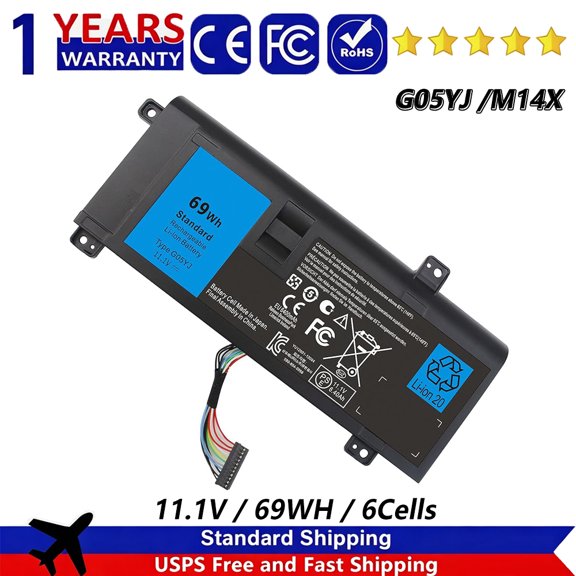 G05YJ 0G05YJ Battery for Dell Alienware M14X R3 R4 A14 ALW14D 11.1V 69Wh 6 Cell Replacement