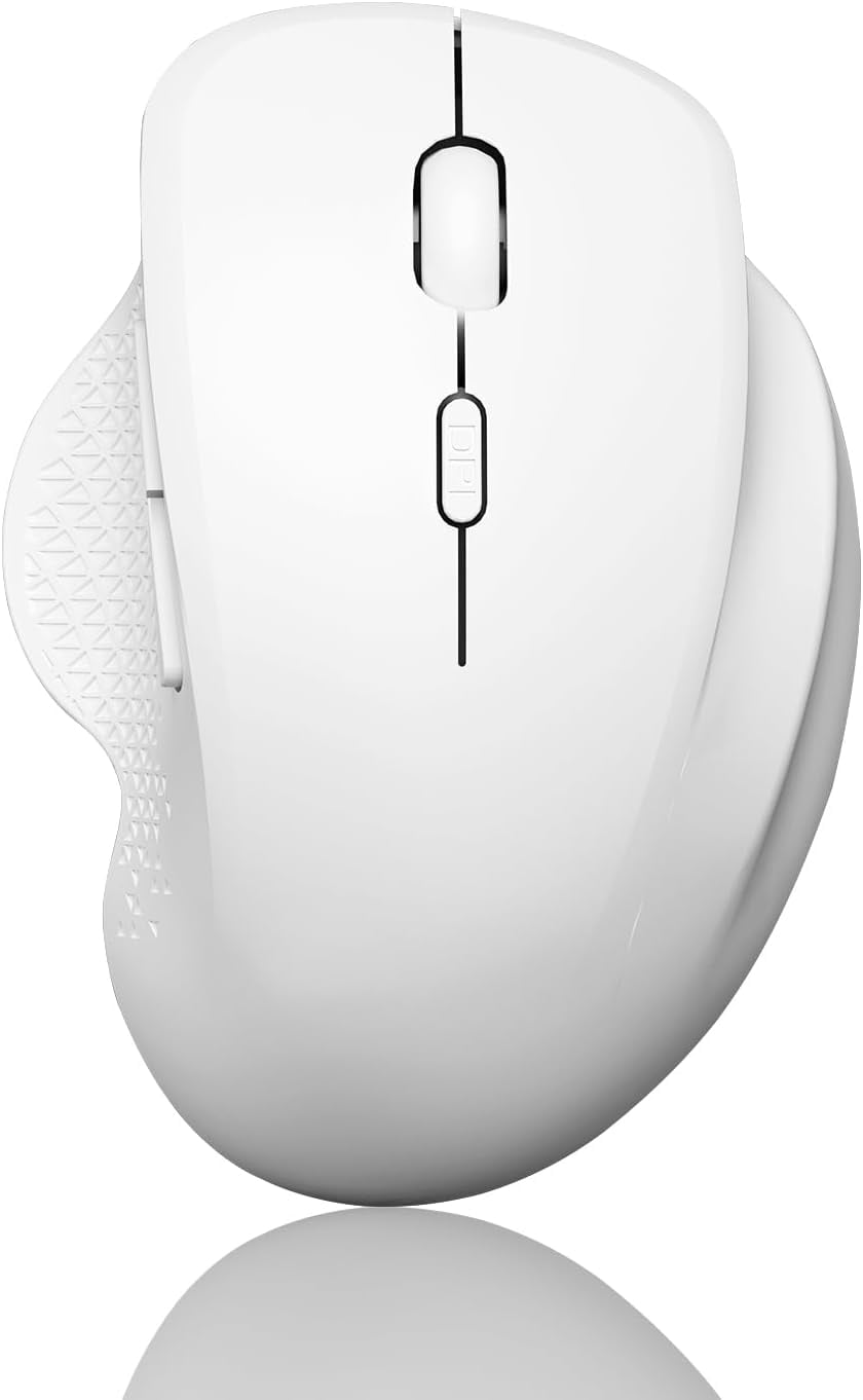 G09 Bluetooth Wireless , BT5.1 & 2.4Ghz Rechargeable Computer with USB Receiver and Type C Adapter, Ergonomic Bluetooth Mice for Laptop, iPad, Mac - White