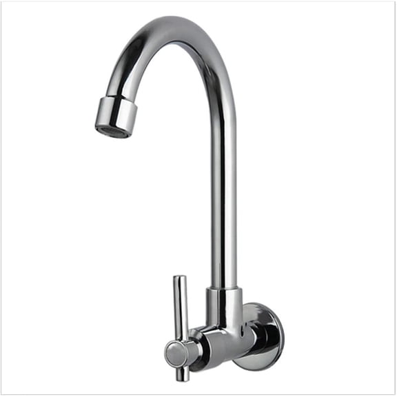 G1/2 Brass Single Cold Kitchen Faucet Wall Mounted Wash Basin Tap 360 Degree Rotating Sink Tap Lengthen Mop Pool Big Curved Tap