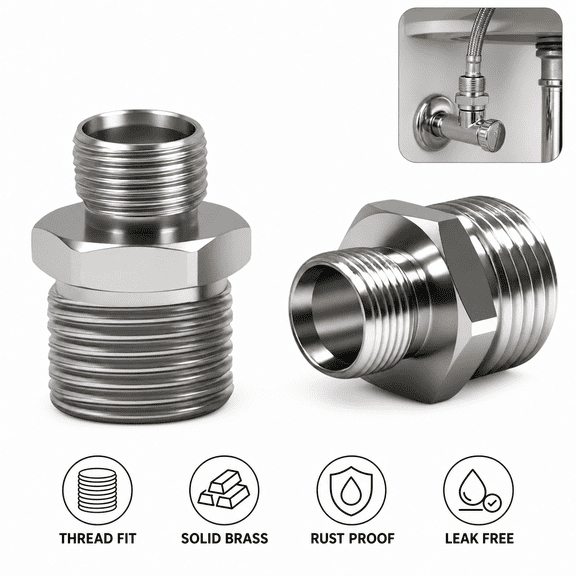 G1/2" Female to G3/8" Male Thread Adapter, Brass Pipe Fitting Reducer, Universal Water Hose Connector for Plumbing and Faucet Installation