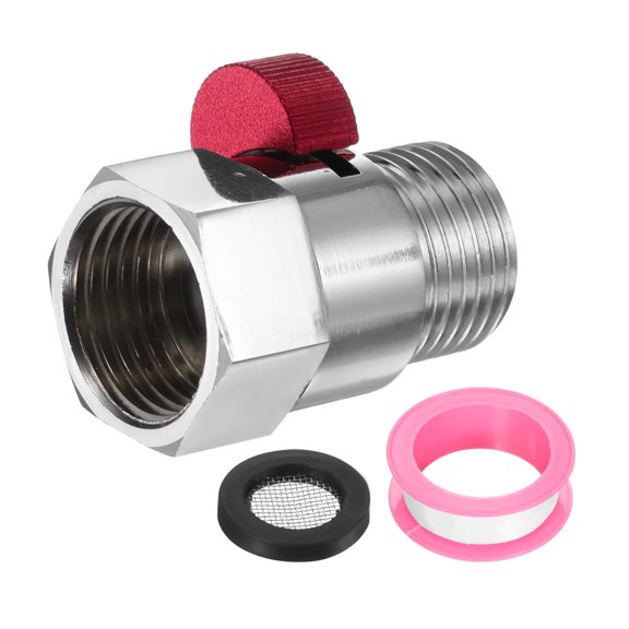 G1/2" Female x Male Shower Shut Off Valve, Brass Water Flow Control Valve for Shower Head with Hose Flow Restrictor, Red