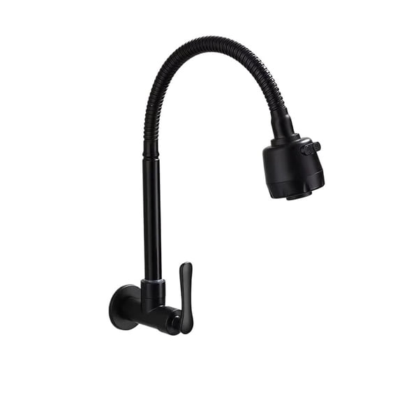 G1/2 Wall Mounted Black Kitchen Single Cold Water Faucet, Rotatable Sink Washbasin Stainless Steel Faucet Bathroom Accessories ,Smooth Operation