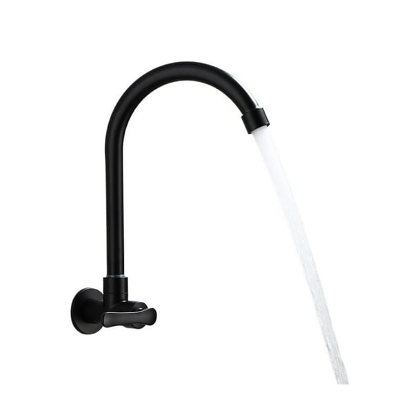 G1/2 Wall Mounted Black Kitchen Single Cold Water Faucet, Rotatable Sink Washbasin Stainless Steel Faucet Bathroom Accessories
