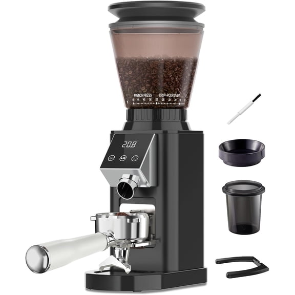 G1 Conical Burr Coffee , 48  Settings Anti-static Burr Mill, Precision  Timer and  Touchscreen for Espresso/Drip/Cold Brew/ Press, Stainless , Noir