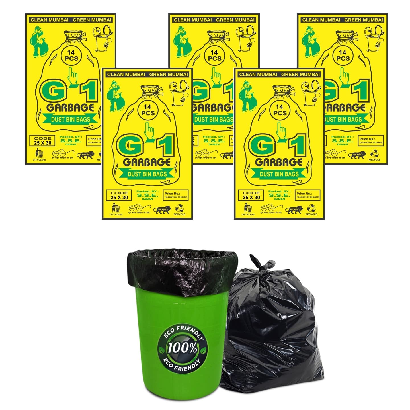 G1 Garbage Bags Trash Bags Waste Dustbin Bags 25 X 30 Inches 5