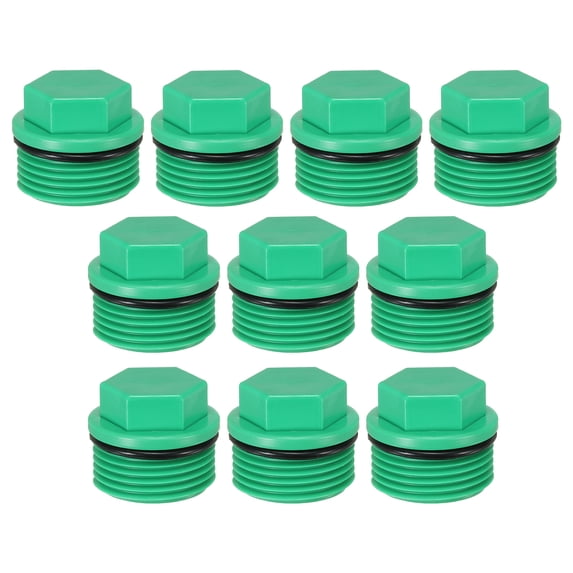 G1" Outer Hex Male Thread PPR Pipe Fitting End Cap, Tubing Stopper for Preventing Leakage, Green 10Pcs