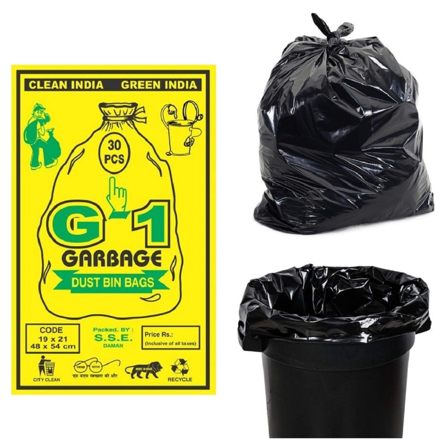G1 Premium Garbage Bags Medium Size Black 19 X 21 Inch 8 Packs