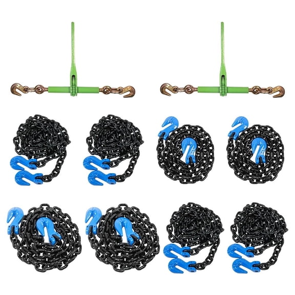 G100 Transport Chain Kit with Grab Hooks Includes 2 Pack 3/8" x 10' & 20' 8800 lbs WLL Trailer Logging Chain & 2 Pack 1/2" x 10' 15,000 lbs WLL Heavy Duty Tow Chains
