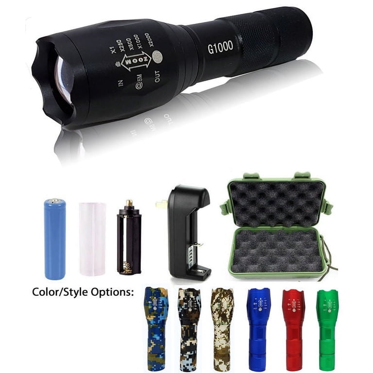 cree g1000 flashlight battery recharger Rechargeable Flashlights High Lumens, Super Bright Flash Light Grey, Small Zoomable LED with 3 Lighting Modes, Portable Tactical Flashlight for Camping Essentials (Battery Included) preventing failure no matter where you trek 2pc G1000 Military Tactical Flashlight