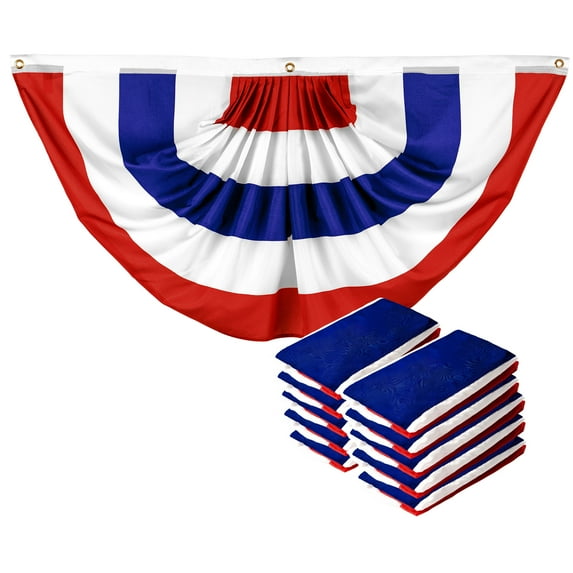 G128 10 Pack: American USA No Stars Pleated Fan Flag | 2x4 Ft | Printed 150D Polyester | Patriotic Decor, Indoor/Outdoor, Vibrant Colors, Brass Grommets, Thicker and More Durable Than 100D 75D