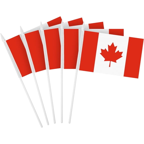 G128 10 Pack Handheld Canada Canadian Stick Flags | 4x6 In | Printed 150D Polyester, Country Flag, Solid Plastic Stick, Spear White Tip