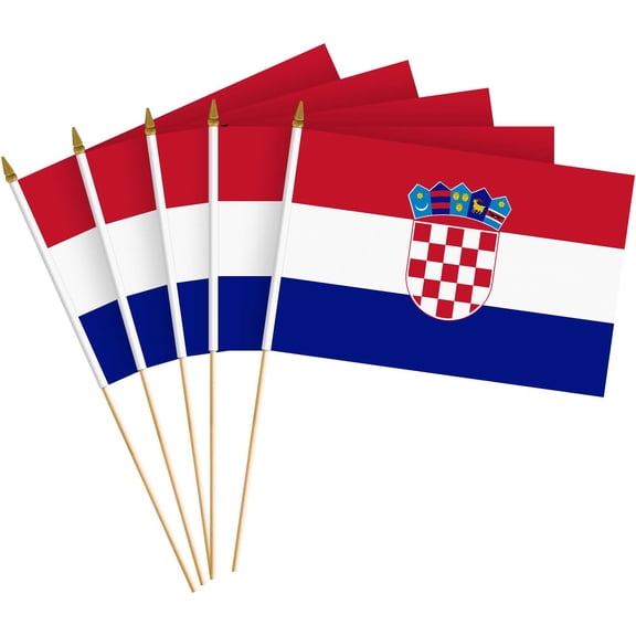 G128 10 Pack Handheld Croatia Croatian Stick Flags | 8x12 In | Printed 150D Polyester, Country Flag, Solid Plastic Stick, Spear White Tip
