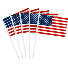 G128 10 Pack Handheld USA US Stick Flags | 4x6 In | Printed 150D Polyester, Country Flag, Solid Plastic Stick, Spear White Tip