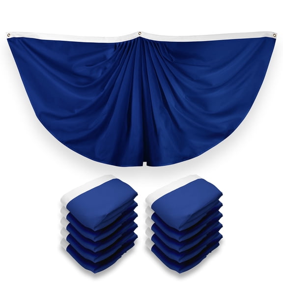 G128 10 Pack: Solid Blue Color Pleated Fan Flag | 3x6 Ft | Printed 150D Polyester | Color Fan Flag Decoration, Indoor/Outdoor, Vibrant Colors, Brass Grommets