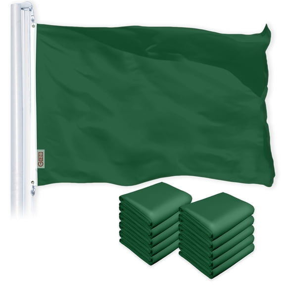 G128 10 Pack: Solid Dark Green Color Flag | 4x6 Ft | LiteWeave Pro Series Printed 150D Polyester | Indoor/Outdoor, Vibrant Colors, Brass Grommets