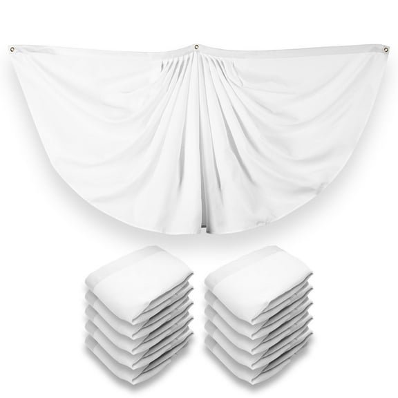 G128 10 Pack: Solid White Color Pleated Fan Flag | 3x6 Ft | Printed 150D Polyester | Color Fan Flag Decoration, Indoor/Outdoor, Vibrant Colors, Brass Grommets