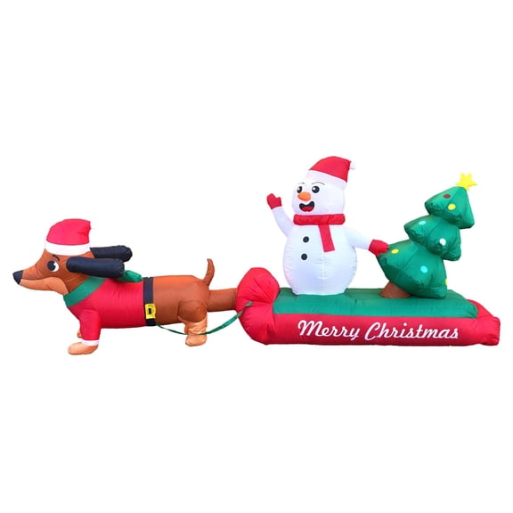 G128 10 ft L D achshund Snowman with Christmas Tree Inflatable Decor with LED Lights, Christmas Outdoor Holiday Yard Decoration, Fast Inflate, Weather-Resistant, Outdoor Use