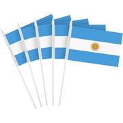 G128 Small Flag on Sticks, 4x6 In, Mini Argentina Handheld Printed 150D Polyesters Sports, 250th Anniversary, 12 Pack